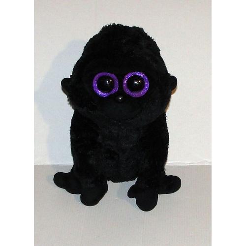 Peluche Gorille Noir Yeux Brillant Ty - Doudou Singe George Assis 23 Cm Juratoys