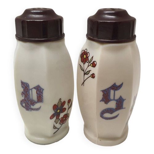 Ensemble De Salire Et Poivrire En Opaline Dcors Florale Vintage Blanc
