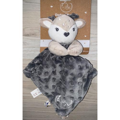 Doudou Biche Dodo D'amour Gris Fonce Mouchoir Pois Relief Jouet Bebe Naissance Cuddles Comforter Baby