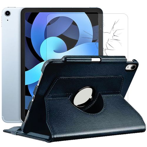 Etui Rotatif En Simili Cuir + Verre Trempé Pour Ipad Air 5 2022 10.9" - Noir -Visiodirect -