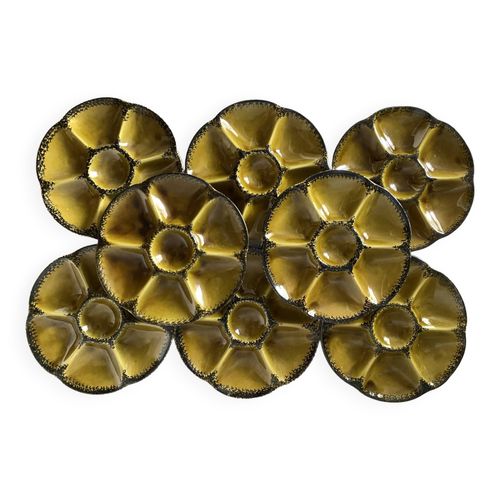 Assiettes  Hutres  Vintage En Cramique De Gien Vert