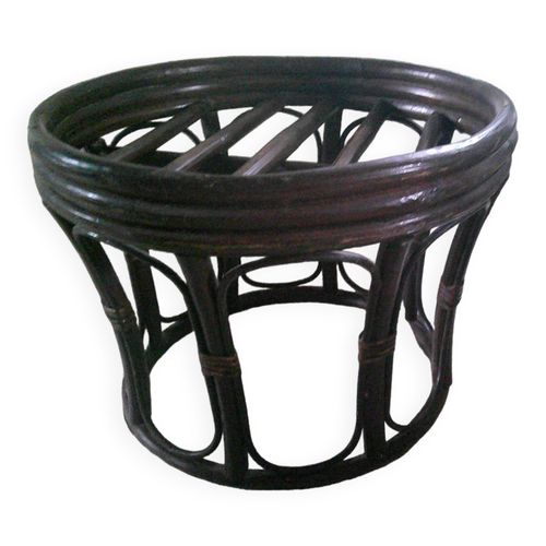 Ancien Pouf En Rotin Marron