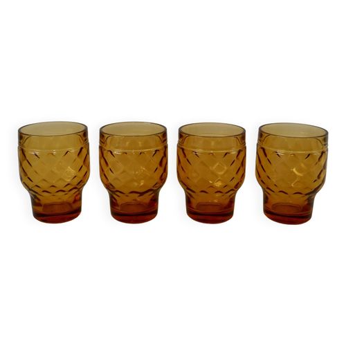 Lot De 4 Verres Ambrs Pernod Annes 70 Orange