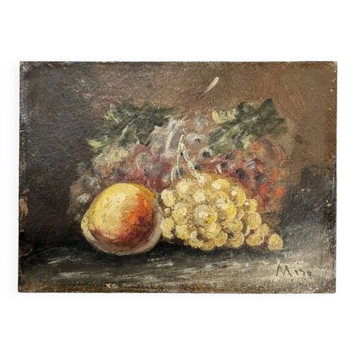 nature morte aux raisins et pche multicolore