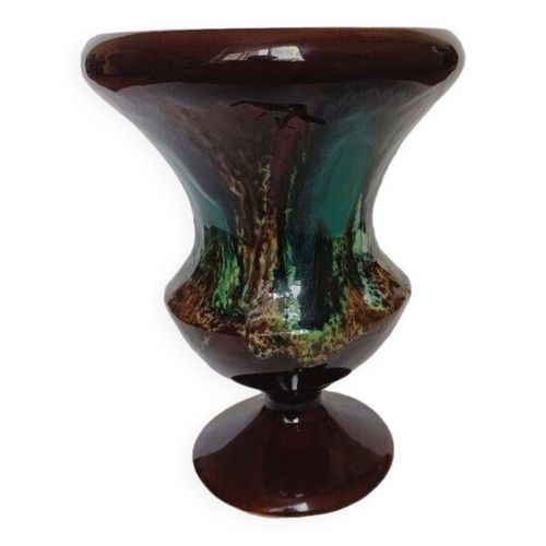 Grand vase cramique Vallauris Fat Lava annes 1970 marron
