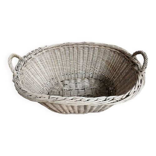 Corbeille  linge ancienne en osier beige