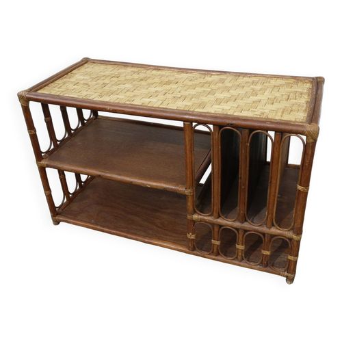 Table Basse  Rangements Bois Et Rotin Vintage 1960 Bois