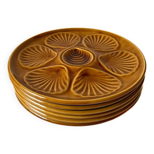 6 Assiettes  Coquillages Marron