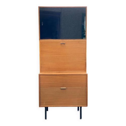 Secrtaire Armoire Vintage Annes 1950 Verre Fum Bois