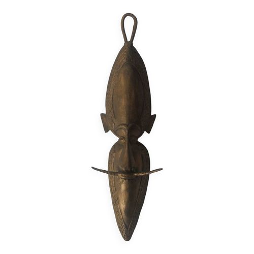 Masque en laiton objet de dcoration murale tribal ethnique vintage art africain fait main sculpture dore