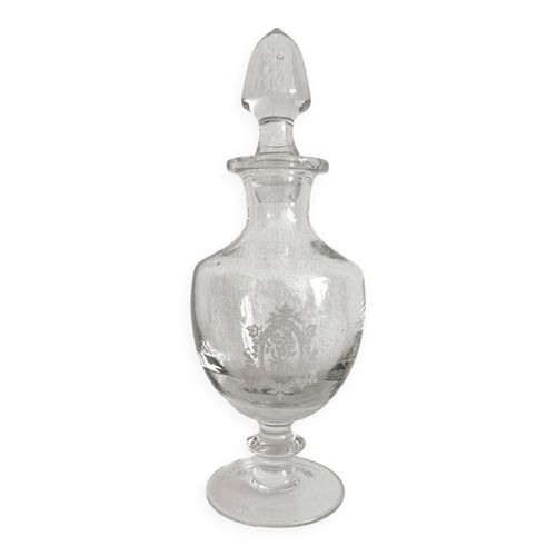 Flacon Ancien Sur Pied En Verre Souffl Gravure Mdaillon Transparent