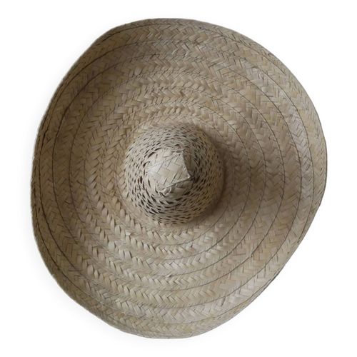 Chapeau paille osier tress main objet dcoration ethnique sombrero fabrication artisanale beige