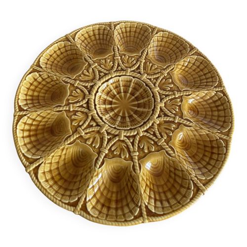 Plat  Hutres Faence Sarreguemines Marron