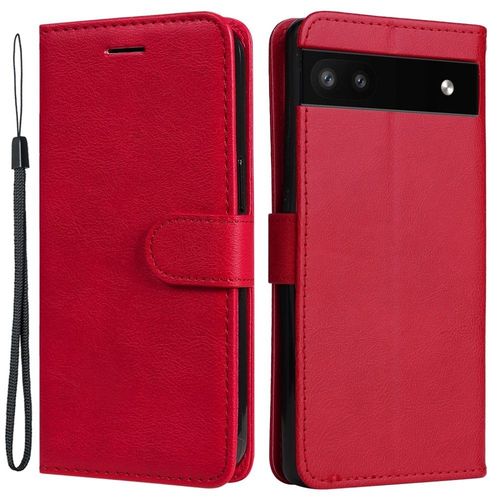 Housse Pour Google Pixel 6a 5g - Etui Coque Pochette Portefeuille + Film Ecran - Rouge