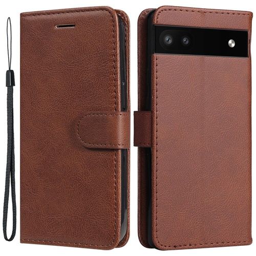 Housse Pour Google Pixel 6a 5g - Etui Coque Pochette Portefeuille + Film Ecran - Marron