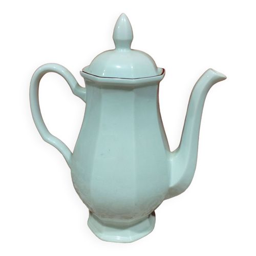 Ancienne  Cafetire En Faence Blanche Et Liser Rouge Blanc