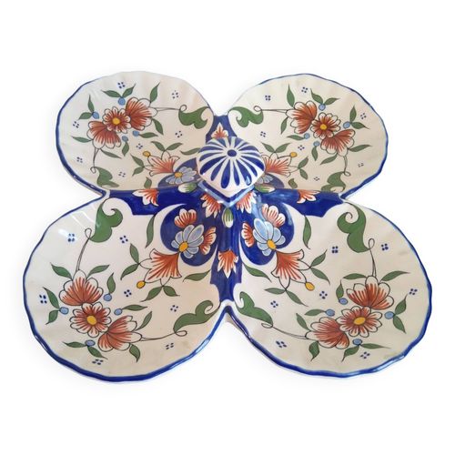 Ancien Plat Serviteur Vieux Rouen Multicolore