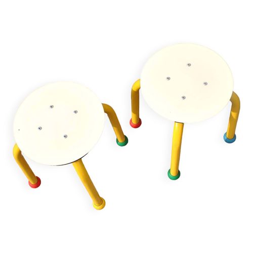 2 Tabourets Enfant En Mtal Tubulaire Ludique Dit Par Mmo Paris 1999 Jaune