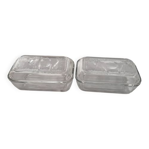 Deux Beurriers Vache Laitire En Verre Arcoroc Transparent