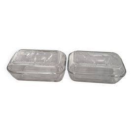 Deux Beurriers Vache Laitire En Verre Arcoroc Transparent
