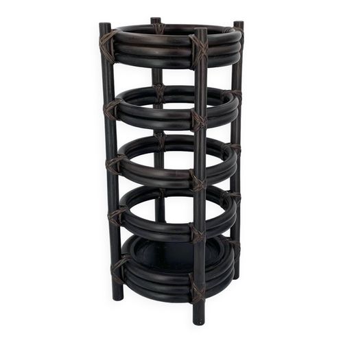 Porte parapluies en bambou rotin fonc annes 70 marron