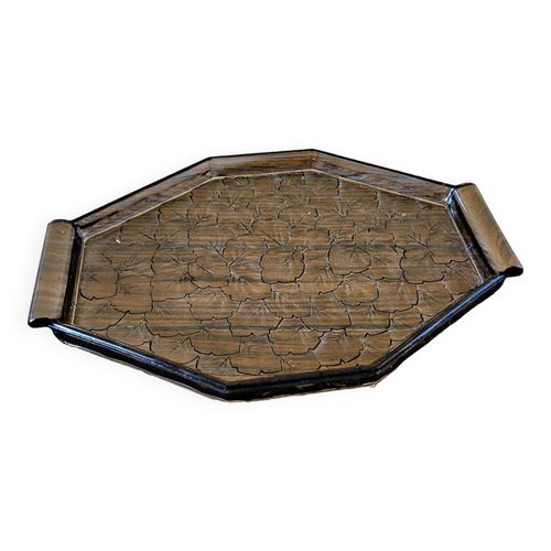 Plateau En Verre Noir Style Art Dco Dcor De Feuilles Noir