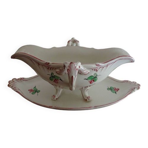 Ancienne Saucire Faience Kg Lunville Motif Fleurs  305 Cm Multicolore