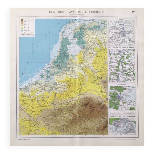 Carte vintage des PaysBas Belgique Luxembourg 43x43cm de 1950 multicolore