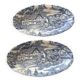 Deux Raviers Style Anglais Faience De Lunville Bleu
