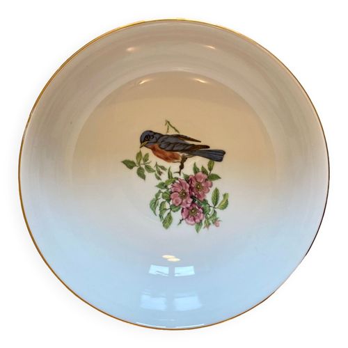 Saladier Vintage En Porcelaine  Dcor Daposoiseau Et De Fleurs Blanc