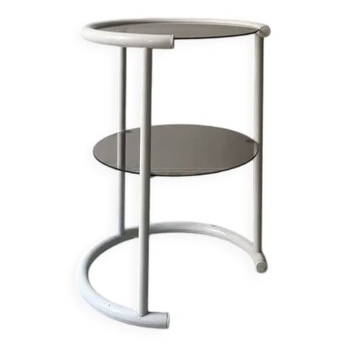 Desserte Table Space Age Tubulaire En Mtal Blanc Et Verre Fum Rose Design 1970 Blanc
