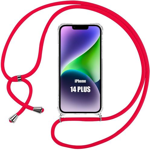 Coque Silicone Pour Iphone 14 Plus Antichoc Anti-Rayures Transparent Avec Cordon Rouge