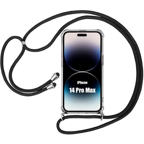 Coque Cordon Pour Iphone 14 Pro Max Antichoc Protection Transparente + Cordon Noir