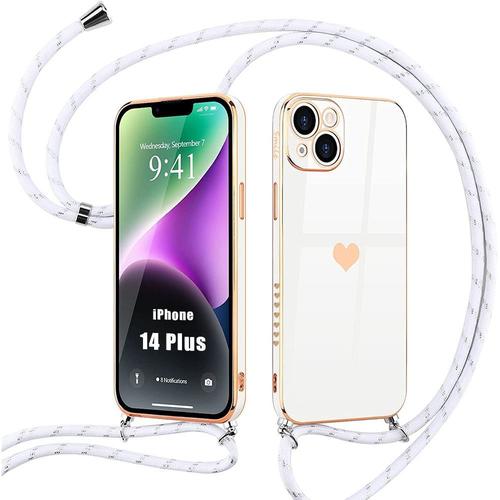 Coque Collier Cordon Pour Iphone 14 Plus Blanc Luxe Anti-Rayure Ultra Slim Antichoc