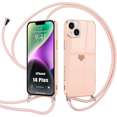 Coque Cordon Pour Iphone 14 Plus Rose Antichoc Motif CUr Anti-Rayures Ultra Slim Léger