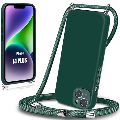 Coque Cordon Pour Iphone 14 Plus Vert Nuit Protection Silicone Anti-Rayures
