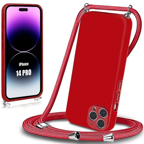 Coque Bandoulière Pour Iphone 14 Pro Rouge Souple Anti-Choc Anti-Rayure Silicone
