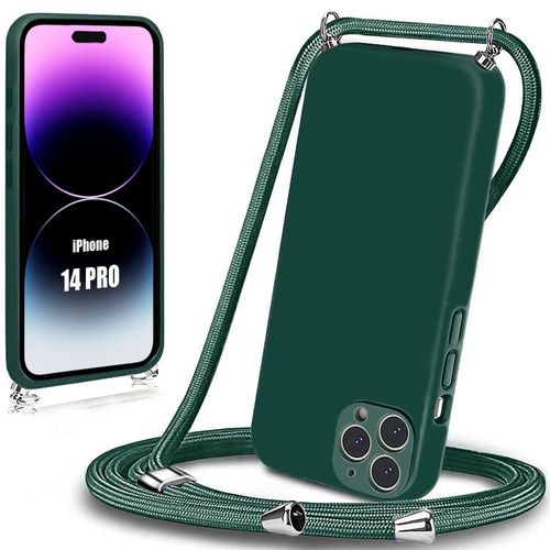 Coque Cordon De Serrage Pour Iphone 14 Pro Vert Nuit Silicone Souple Anti-Choc