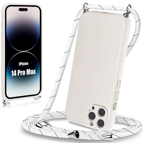 Coque Cordon Pour Iphone 14 Pro Max (6,7"") Silicone Protection Anti-Rayure + Cordon Blanc