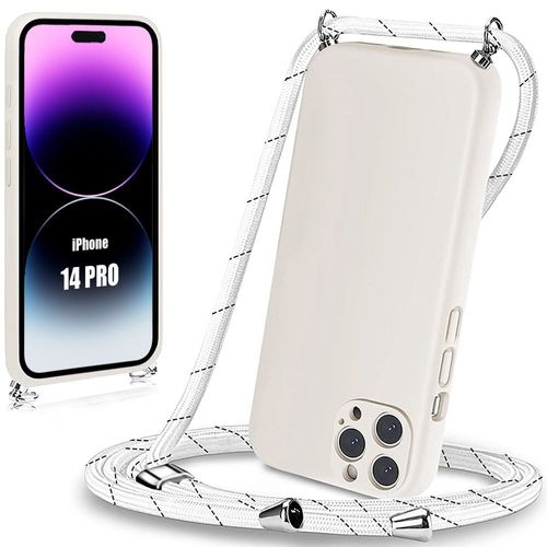 Coque Cordon Pour Iphone 14 Pro Protection Souple Slim Silicone Avec Cordon Blanc
