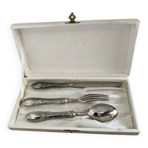 Coffret Crin 3 Couverts Mtal Argent 800 Poinon Solingen Ancien Argent