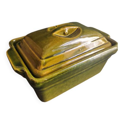 Beurrier Vintage Franais En Majolique Verte Vert