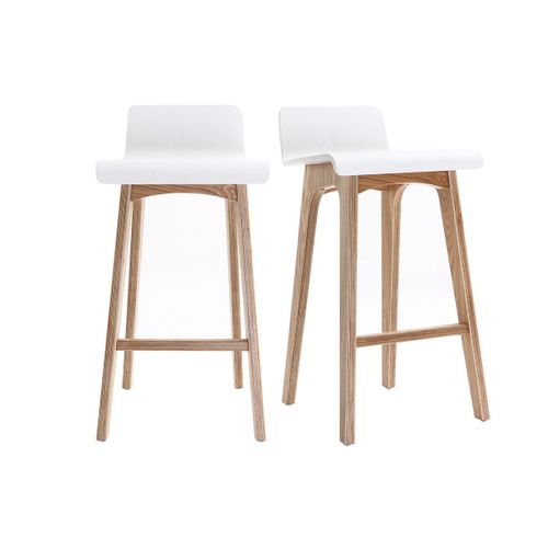 Tabourets De Bar Scandinaves Bois Clair Et Blanc H65 Cm (Lot De 2) Baltik