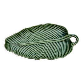 Plat Barbotine En Forme De Feuille De Palmier Vert