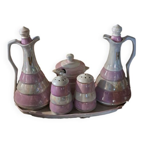 Serviteur De Table Huilier Vinaigrier Moutardier Salire Poivrire Avec Son Plateau Rose