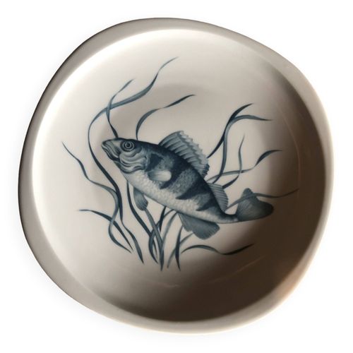 Assiette Service Poisson Porcelaine De Sologne 1950 Bleu