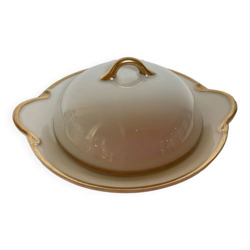 Beurrier  Cloche En Porcelaine Bassett Limoges Dore