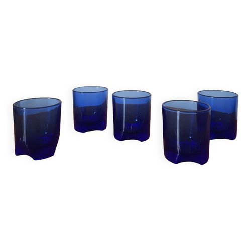 Lors De 5 Petits Verres En Cristal Bleu Bleu