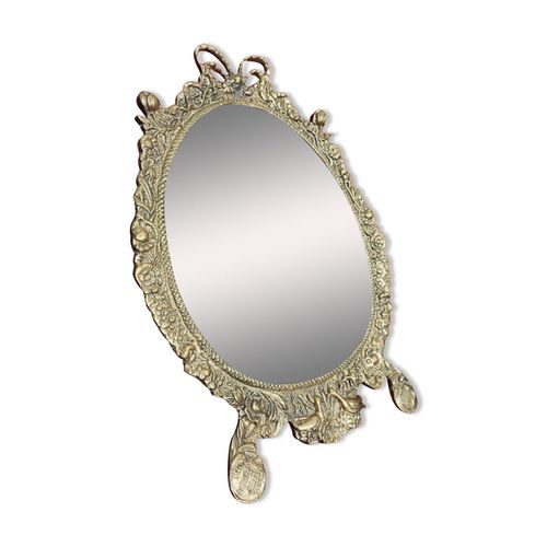 Miroir baroque ancien en bronze motifs fleuris dore