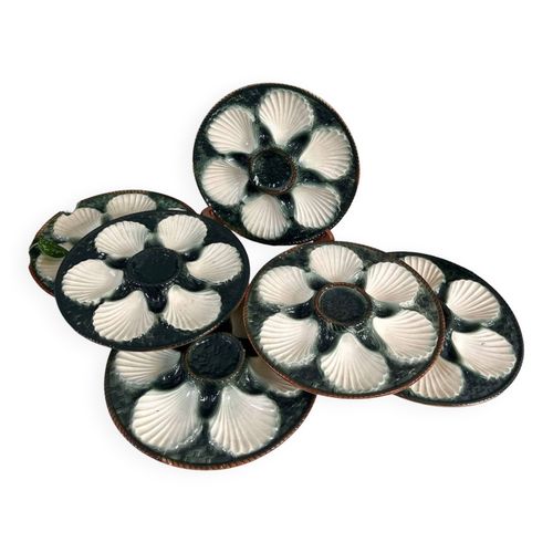 Assiettes  Hutre En Barbotine Vertes Et Blanches Vert